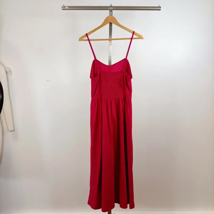 Robe cerise CIT Atelier taille 38 smocks dos 100 % coton bretelles fines été A1342 - photo numéro 4