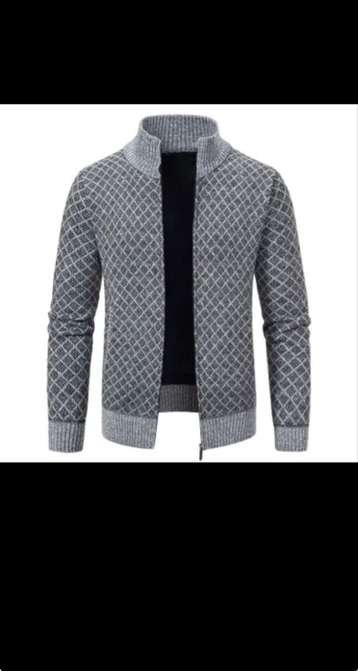 Veste imprimée à carreaux épaissie Cardigan Mode Slim Fit Zipper Stand Collar Pull Hiver Hommes Casual Manches longues Tricoté Top Vêtements - photo numéro 6