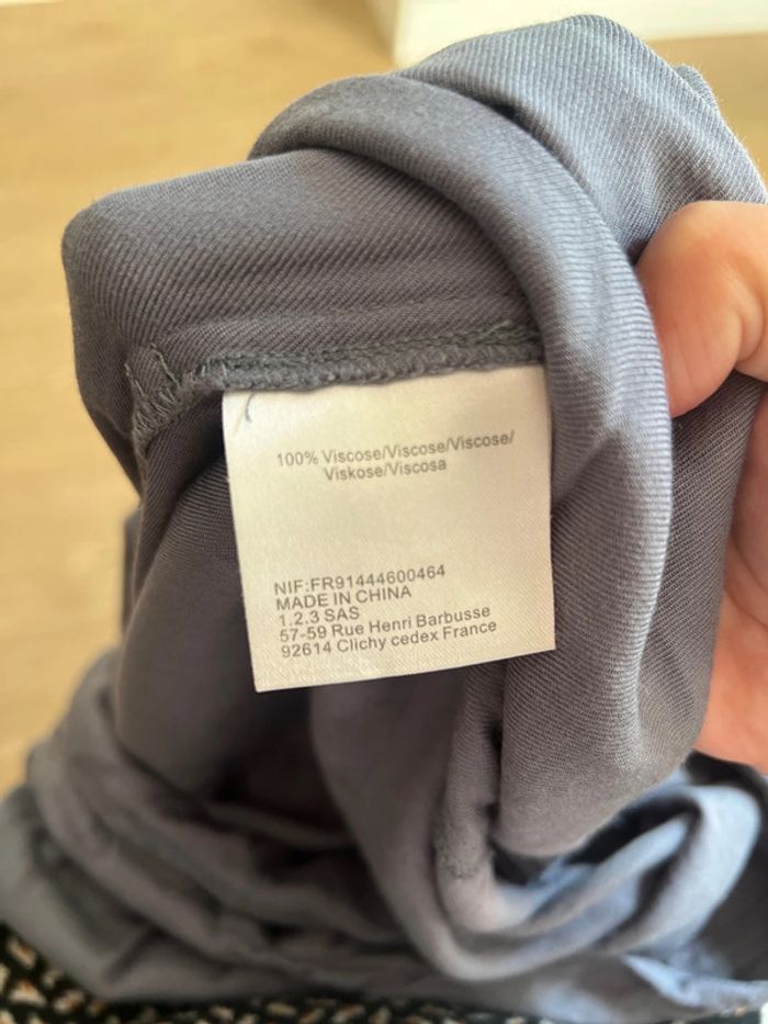 Vends robe bleu/gris manche 3/4 de la marque 123 taille 46 bon état - photo numéro 4