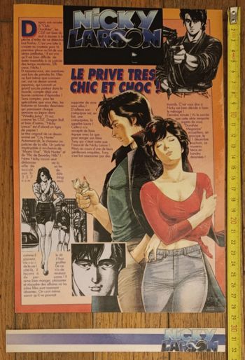 Nicky larson : ancienne page + encart plastifié vintage