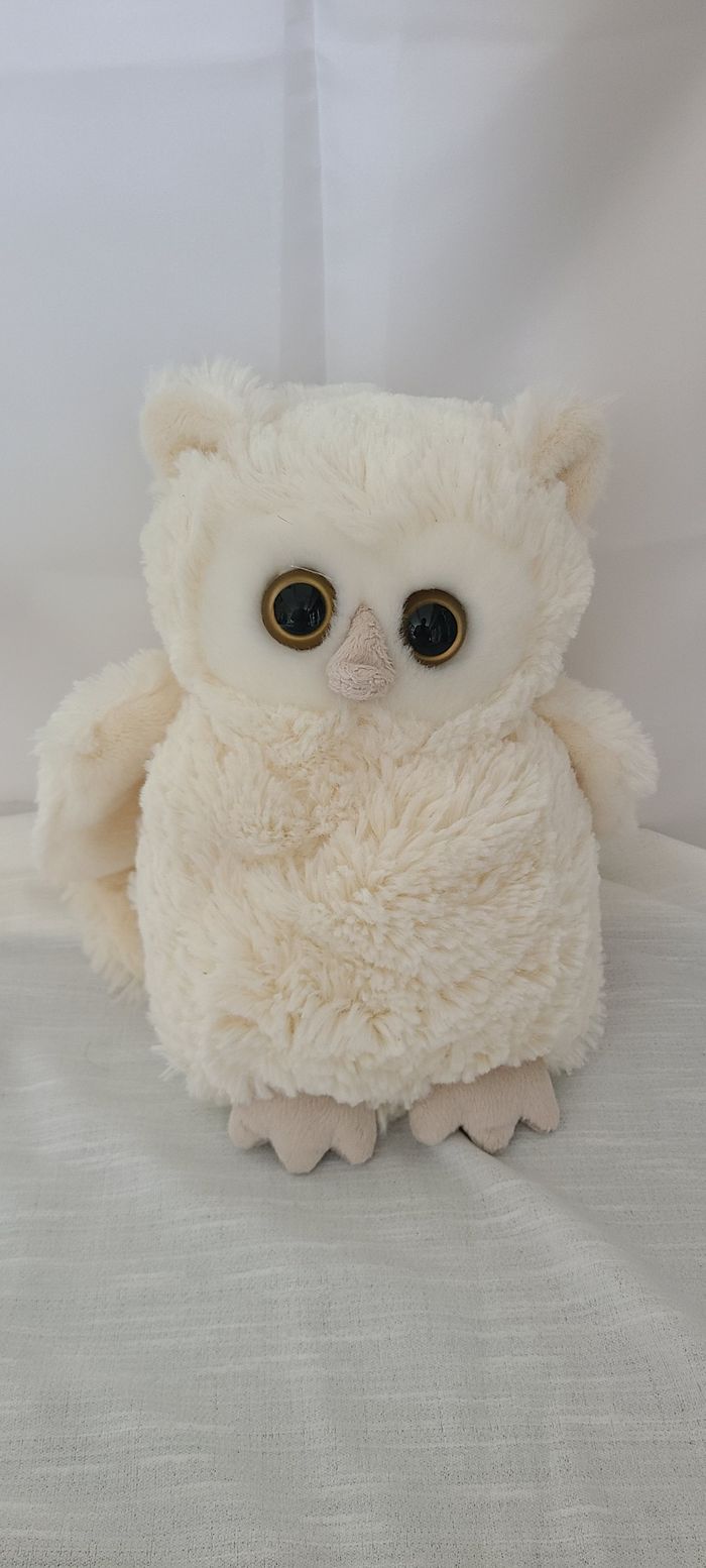 Peluche hibou BUKOWSKI chouette beige et taupe - photo numéro 3