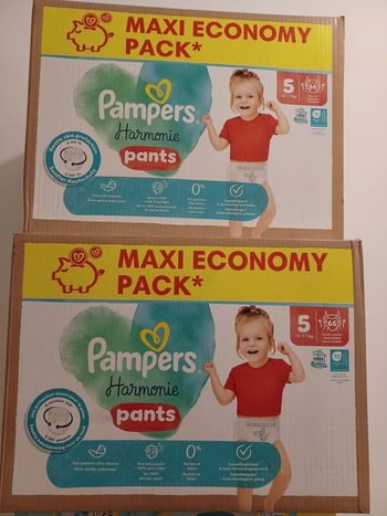 2 cartons de couches culottes Pampers harmonie PANTS MaxiEcoPack Taille 5
