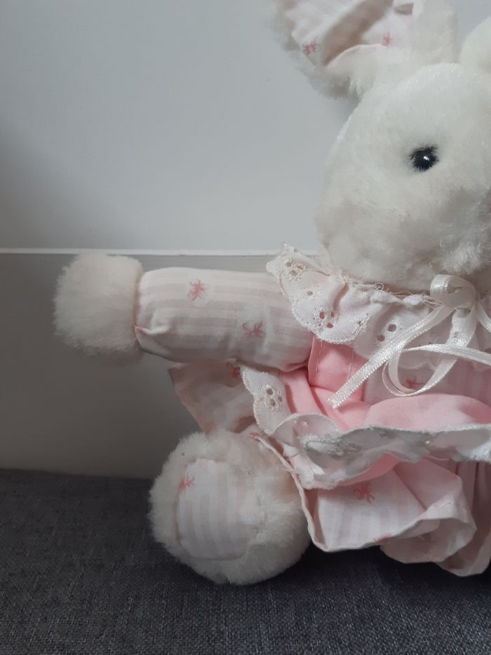 Peluche Lapin 🐰 blanc et rose vintage Gipsy - photo numéro 5