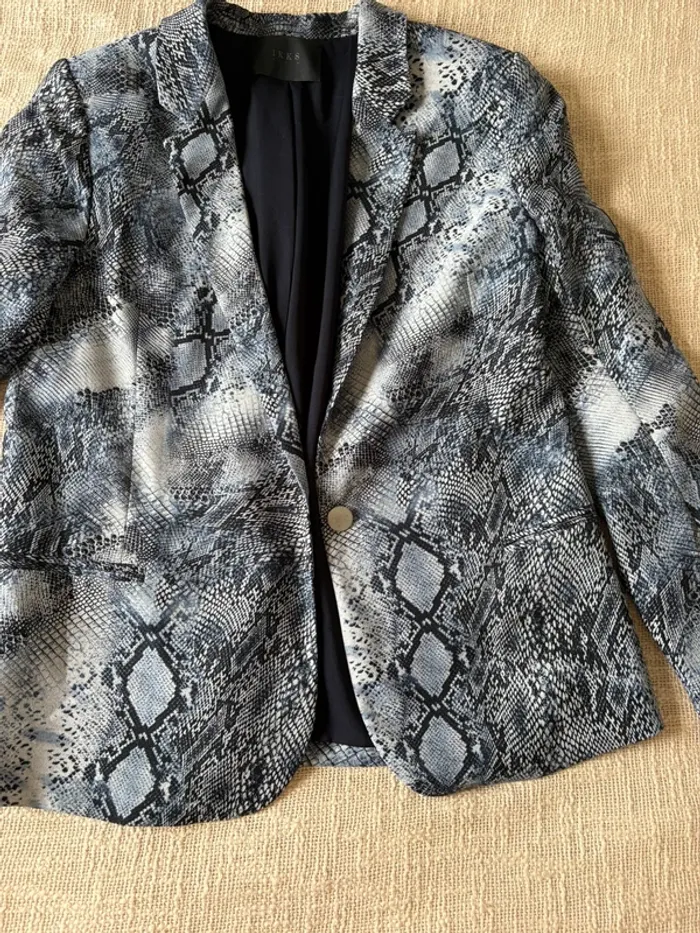 Blazer IKKS effet python bleu marine / bleu ciel – Taille 38 - photo numéro 2