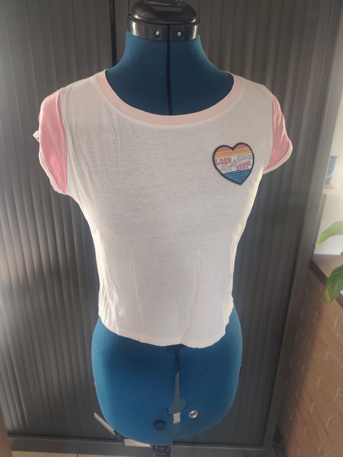 Croc top blanc et rose avec coeur jennyfer taille S