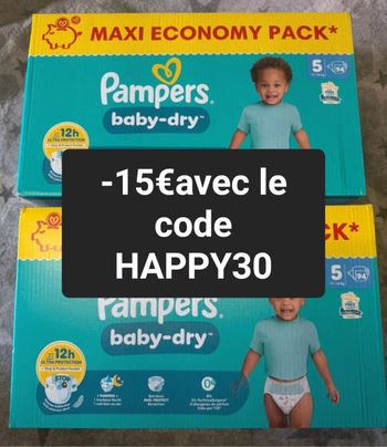 Deux cartons couche Pampers maxi economy taille 5 normal