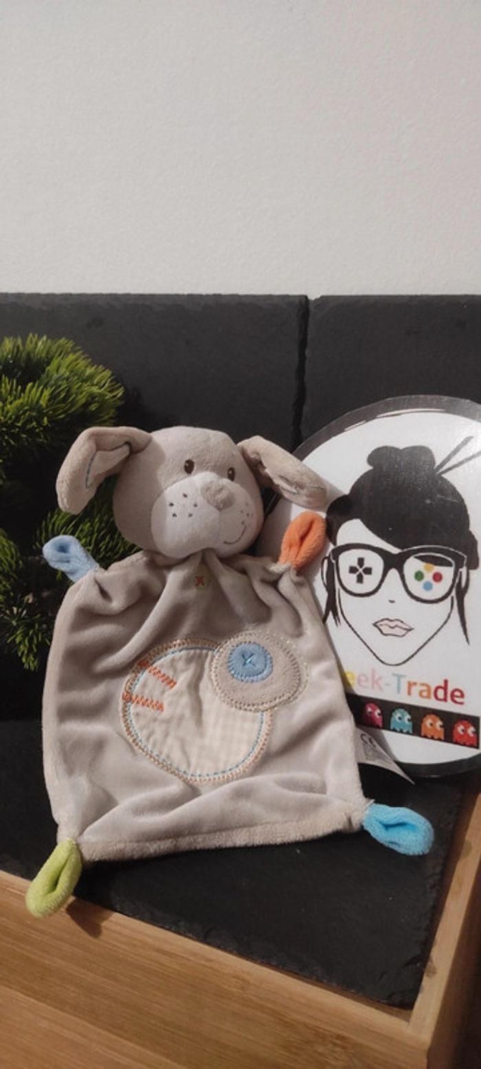 Nicotoy Doudou Chien lapin Gris Orange Bleu Vert Rond beige blanc croix