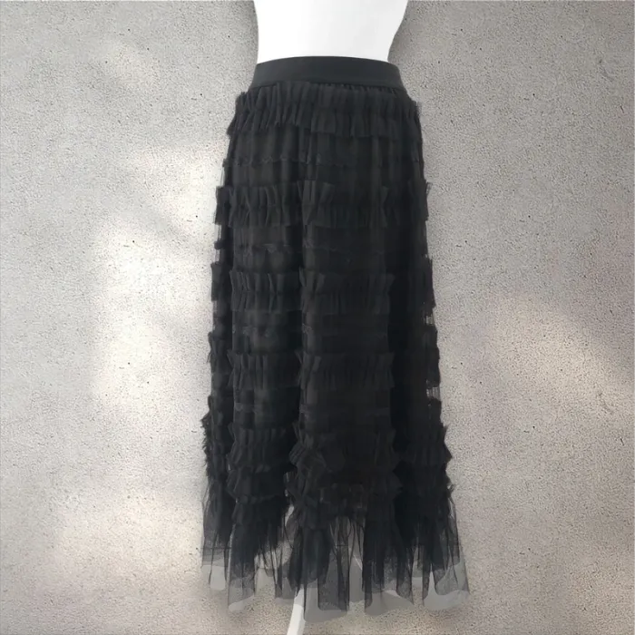 Jupe longue en tulle et froufrous taille élastique noire 36-38 - photo numéro 4