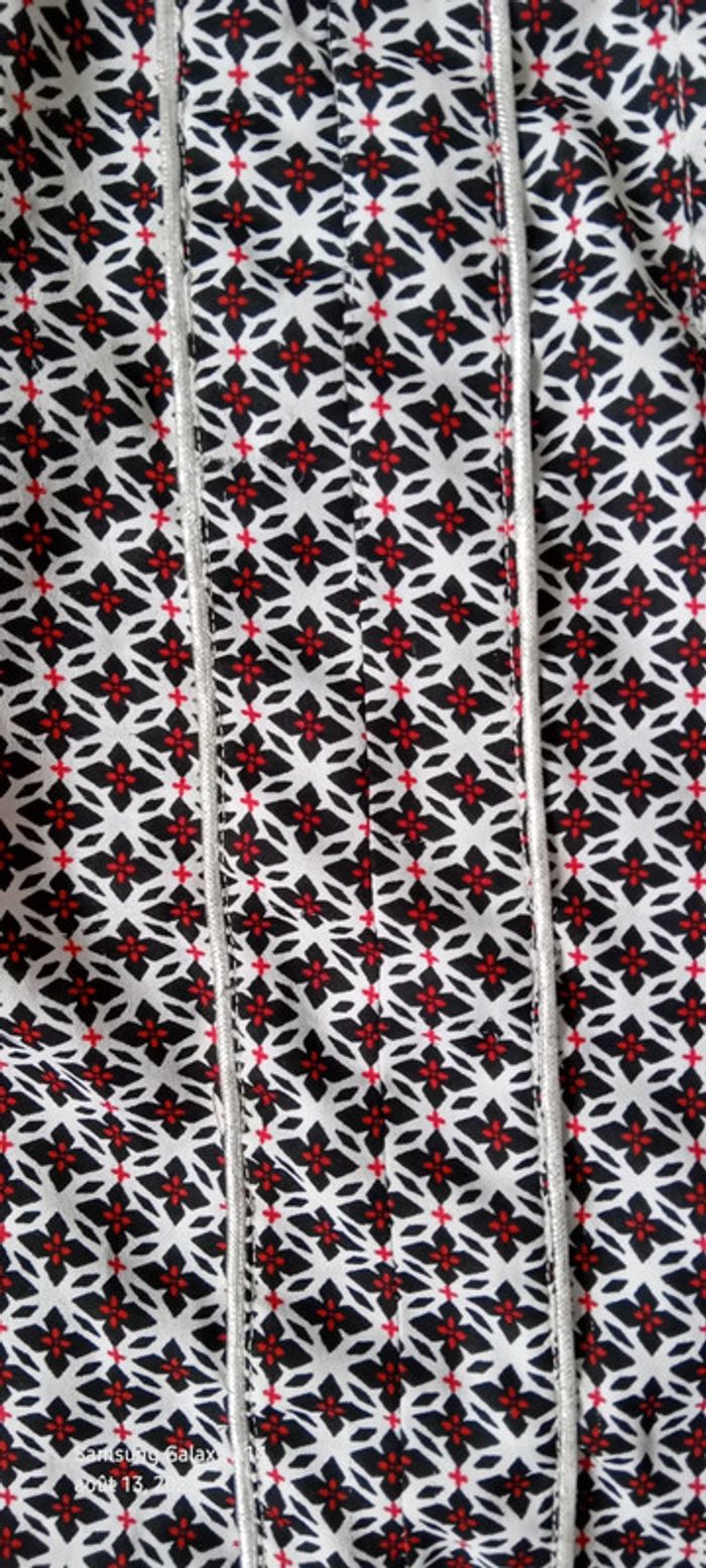 Blouse fluide manches longues col V motif fleurs liseré argenté noir femme L m&s mode - photo numéro 14