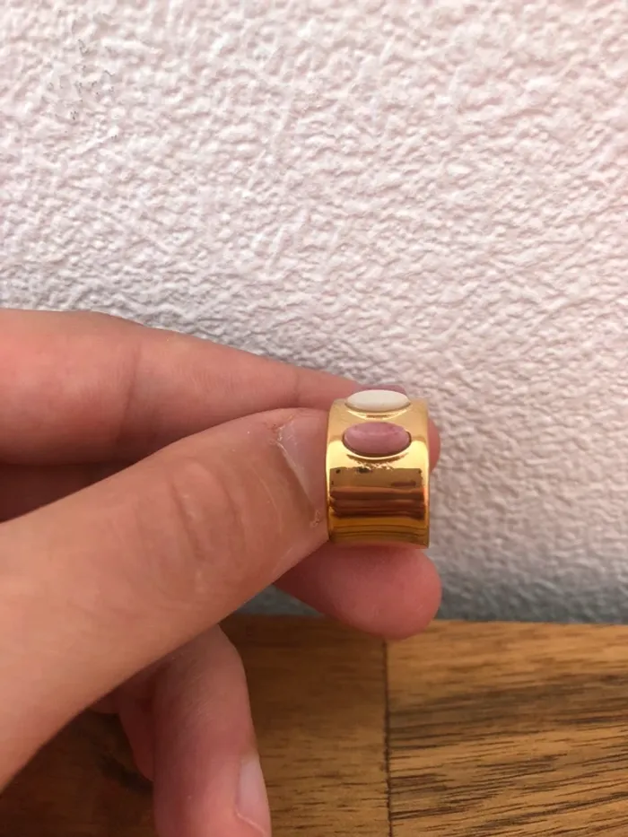 Bague dorée Pierres rose et perle - photo numéro 3