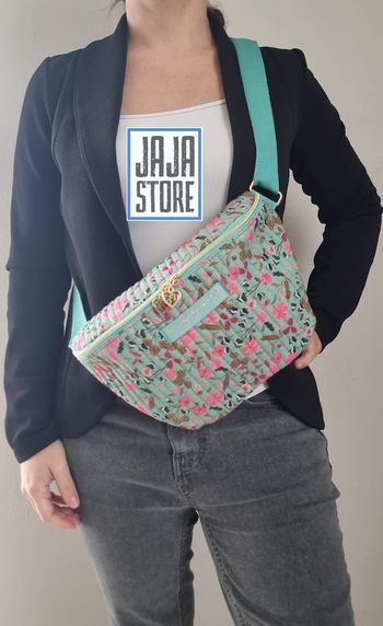 Sac banane liberty turquoise imprimé fleurs roses