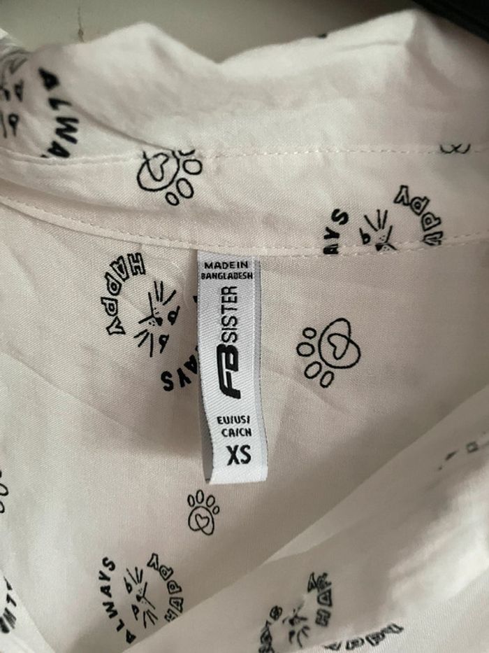 Chemise à manches longues blanche à motifs, taille Xs, marque FB Sister - photo numéro 4