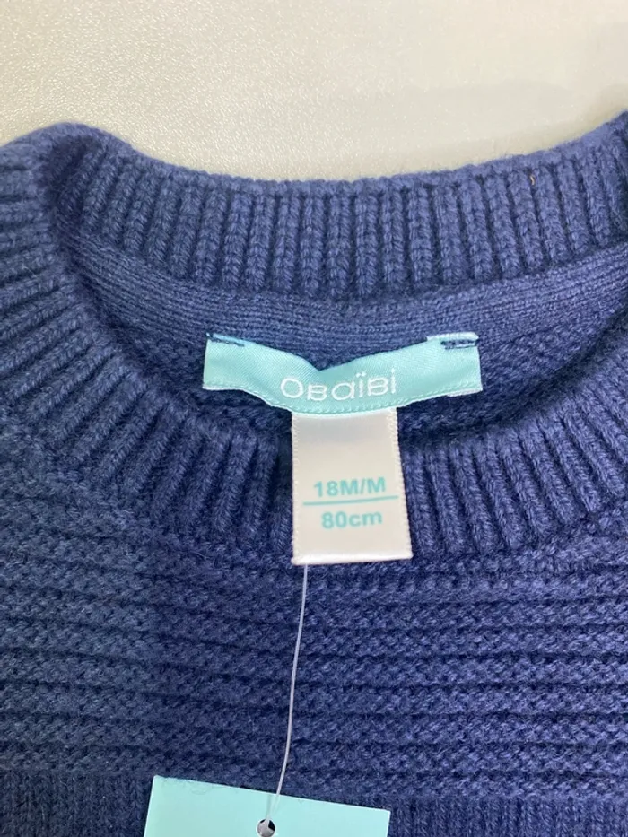 Pull bébé garçon - maille - bleu - neuf - Obaïbi - Taille 18 mois - photo numéro 3