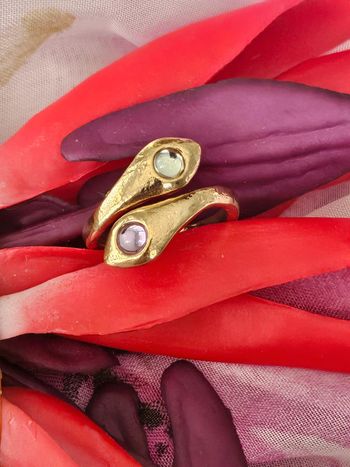 Bague avec ses 2 pierres topaz en acier inoxydable