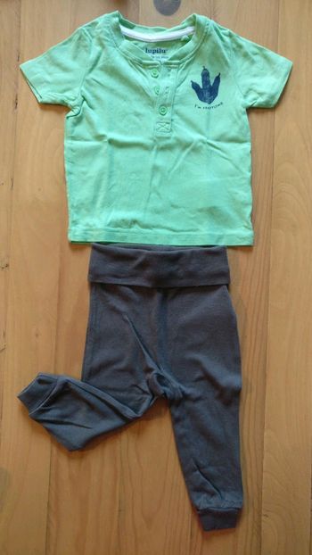 Ensemble T-shirt/pantalon gris/vert taille 6 mois lupilu