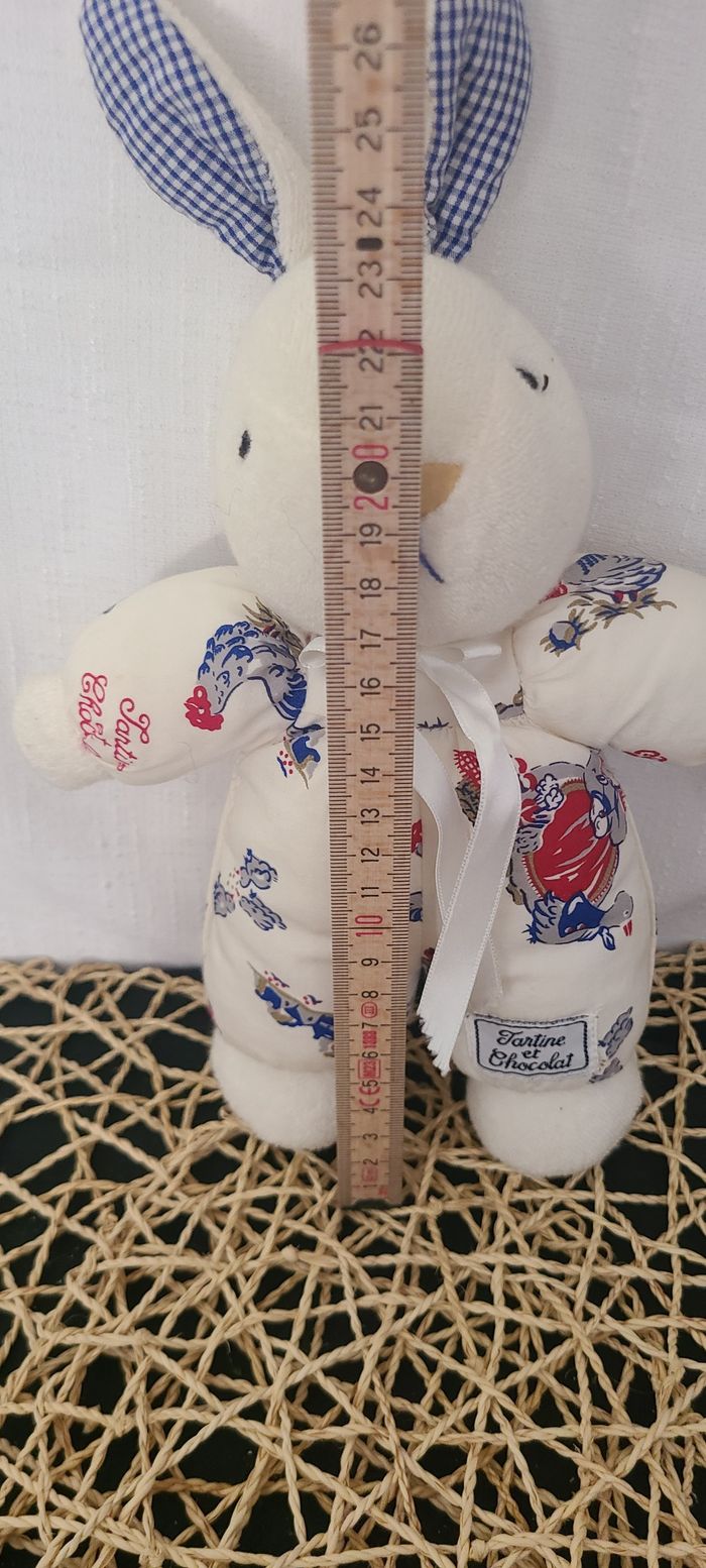 Doudou lapin blanc vichy bleu poule TARTINE ET CHOCOLAT - photo numéro 3