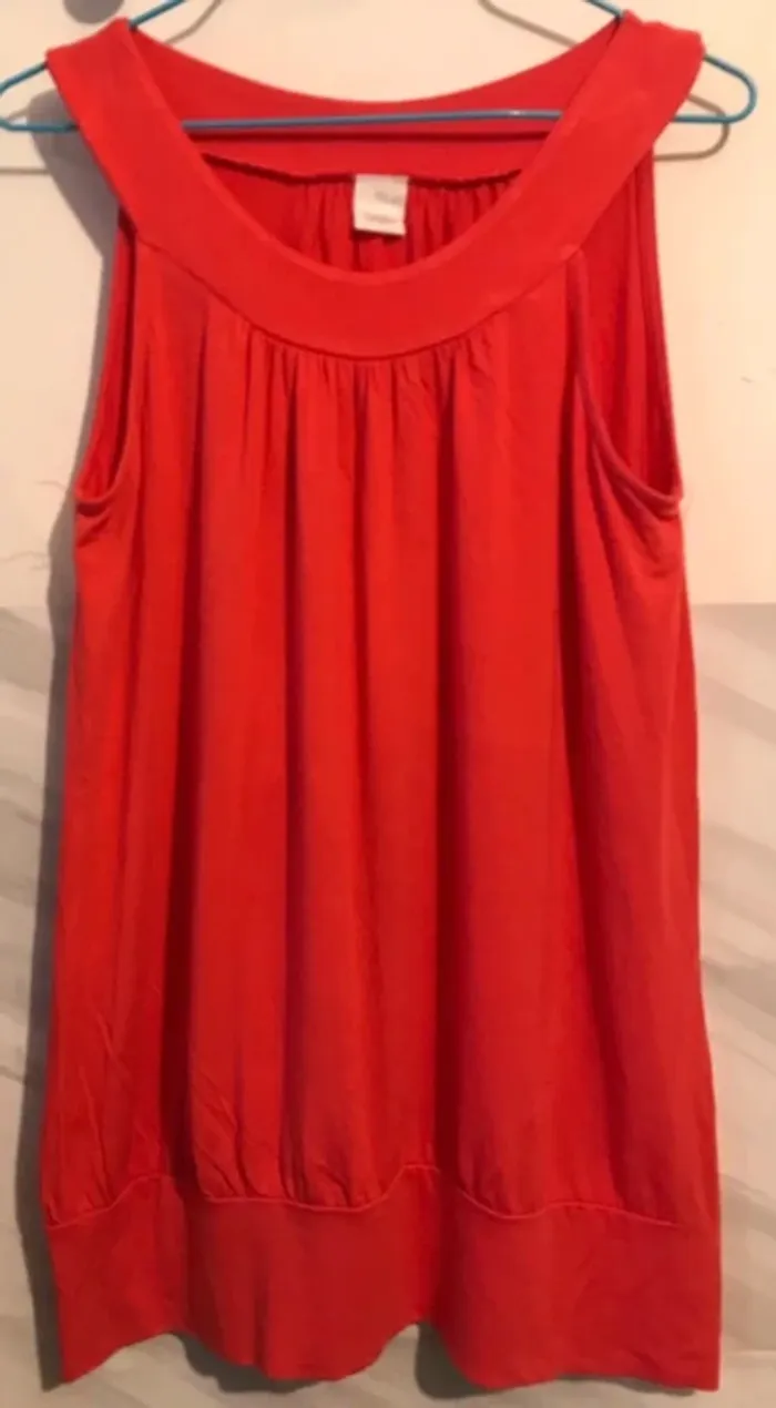 Haut débardeur tunique femme camaïeu  manches courtes rouges taille 3