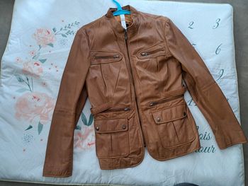 Veste en cuir Camel
