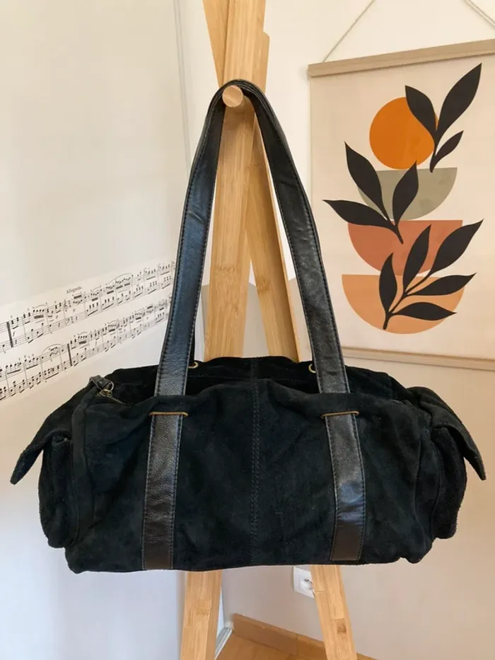 Sac vintage en cuir et croûte de cuir noir très bon état [ref 2506SBl 112] - photo numéro 8