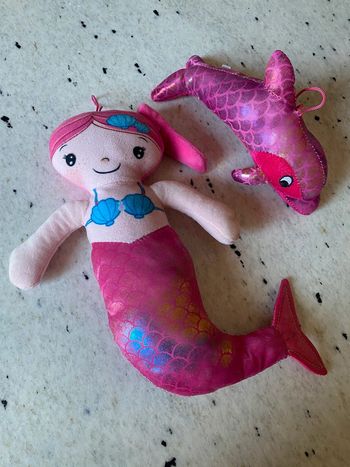 Peluches sirène + dauphin rose brillant