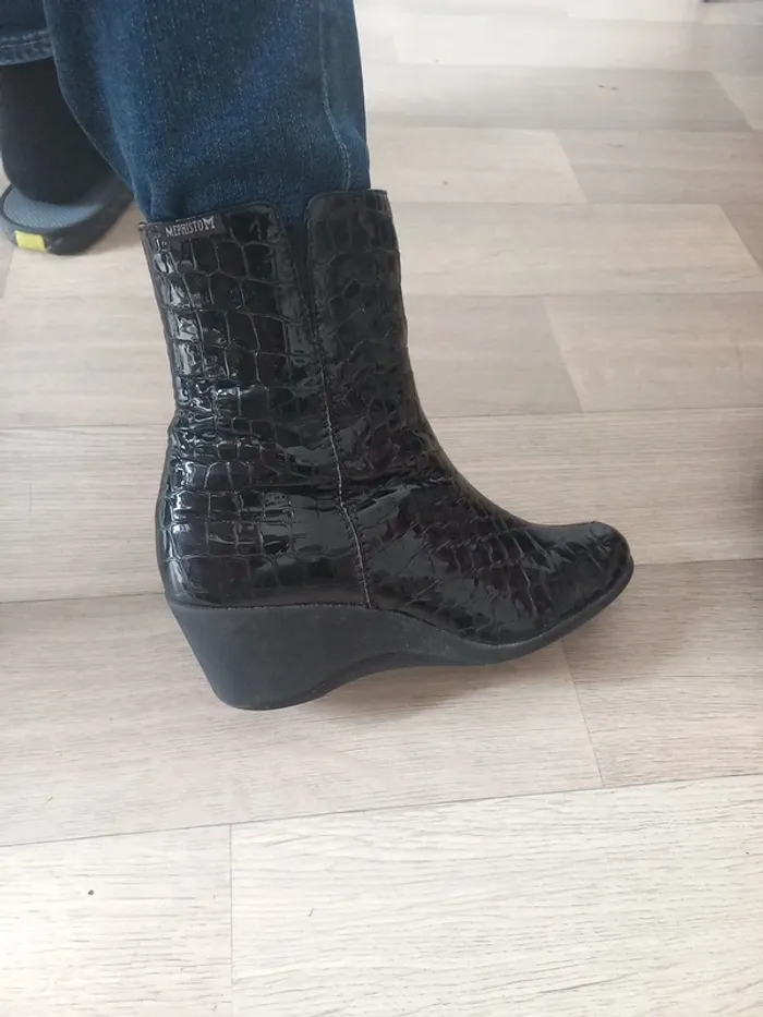 Bottines vernis noir cuir croco T38 - photo numéro 6
