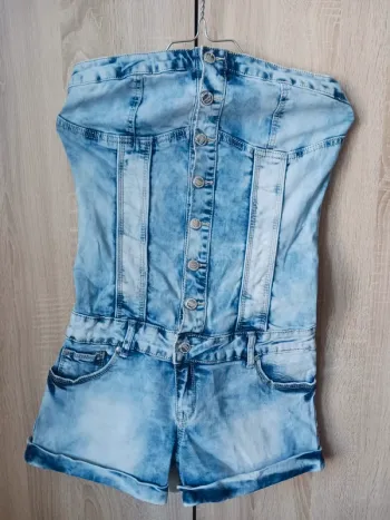 Combi short bustier en jean
