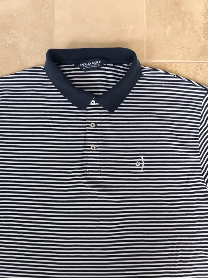 Polo Ralph Lauren Golf homme taille XL marinière rayures fines logo blanc - photo numéro 2