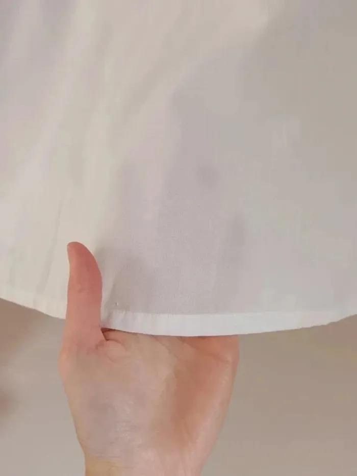 T-shirt ample blanc col broderies ajourées fleurs - photo numéro 5
