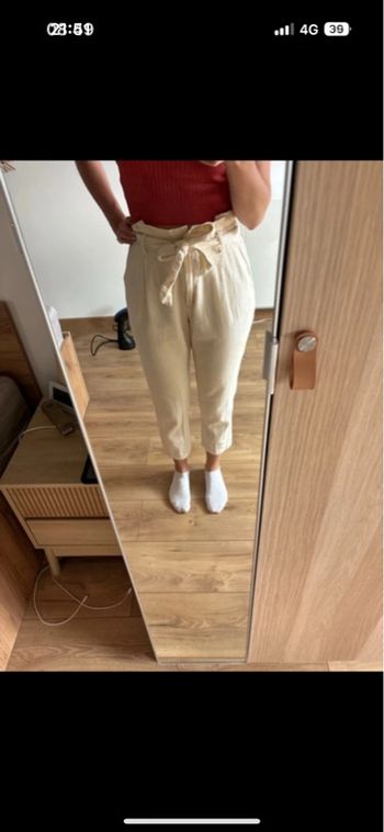 Pantalon papier bag beige