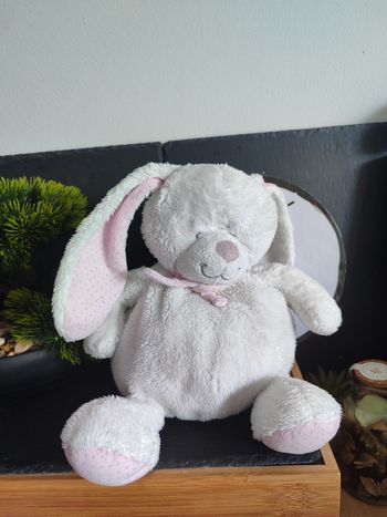 Tex Baby Mon ange peluche lapin blanc rose écharpe pois boule marron Doudou