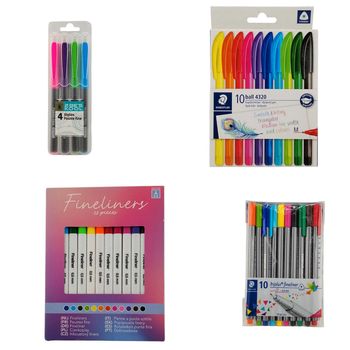 Lot de stylos, feutres et marqueurs.