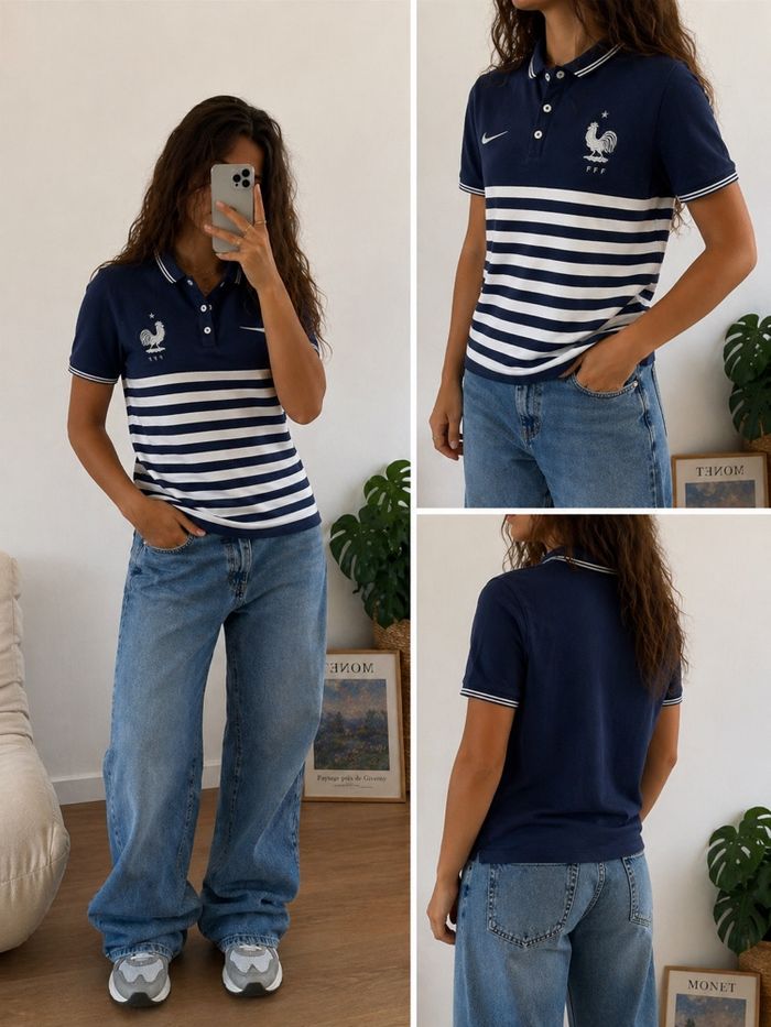 Polo Nike Équipe de France FFF bleu rayures – Taille M - photo numéro 2