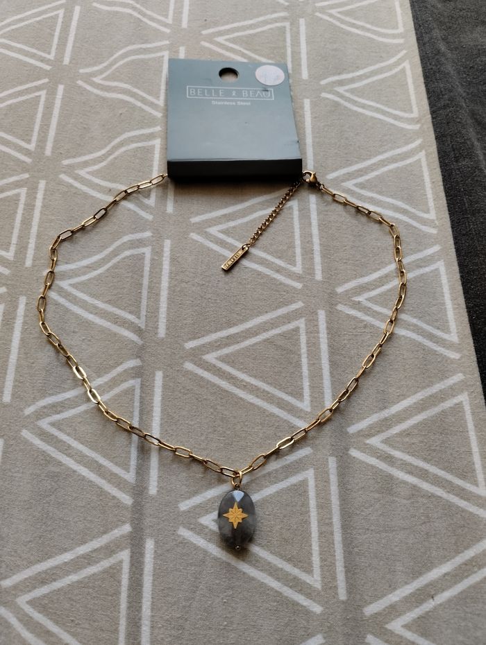 Collier en acier inoxydable avec pendentif pierre Belle &beau - photo numéro 2