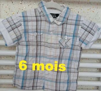 Chemise  manche courte bleu clair marron  blanc  orange  Tout Compte  Fait Taille 6  mois