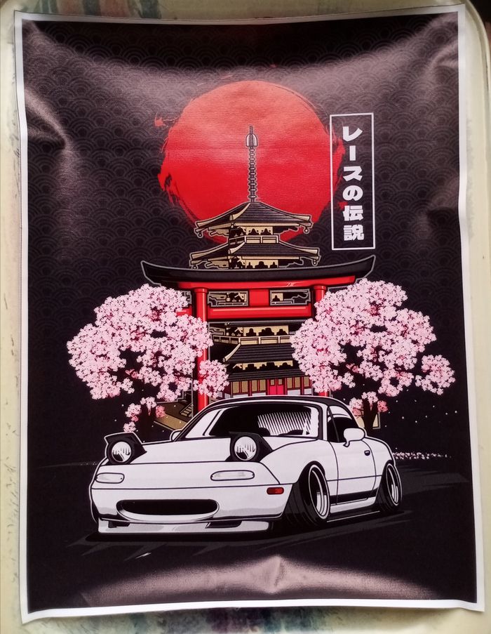 AFFICHE POSTER TOILE A3 JAPON VOITURE CERISIER EN FLEURS