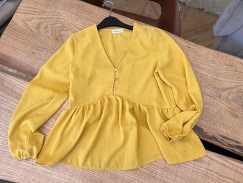 Blouse femme taille M 38 40 manches longues loose jaune moutarde et doré Ikoone & Bianca