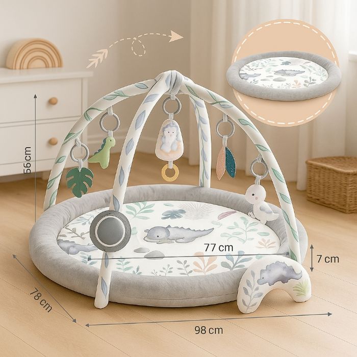 Tapis de jeu pour bébé – avec 7 jouets sensoriels