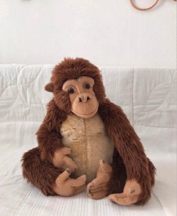 Grande peluche 40 centimètres gorille / singe assis marron et beige Vintage