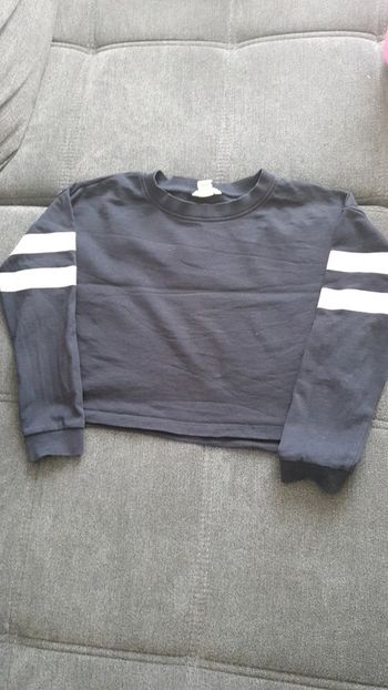 Sweat court fille bleu marine à bandes blanches marque H&M taille 10 12 ans