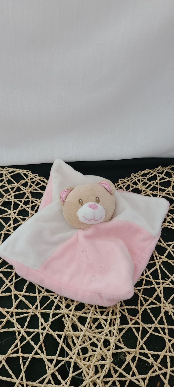 Doudou plat ours blanc rose étoiles TOM & ZOE - photo numéro 3