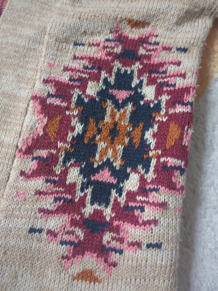 Gilet long la redoute 6 ans beige bordeau motif géométriques vintage - photo numéro 3