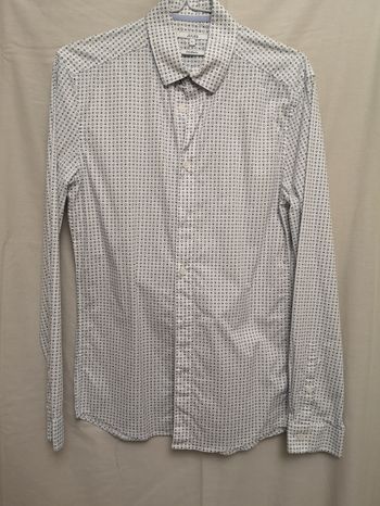 Chemise slim blanche motif bleus