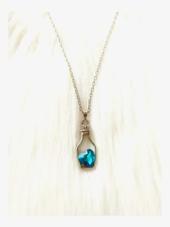 Collier flacon pendentif cœur bleu cristal chaîne argentée réglable romantique