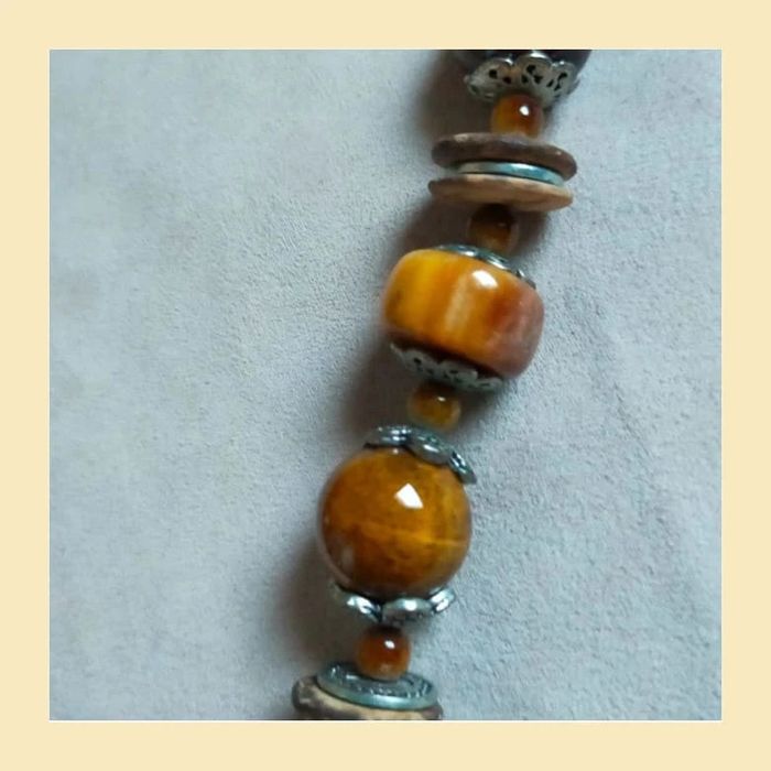 Parure vintage collier + bracelet perles bois & céramique - photo numéro 11