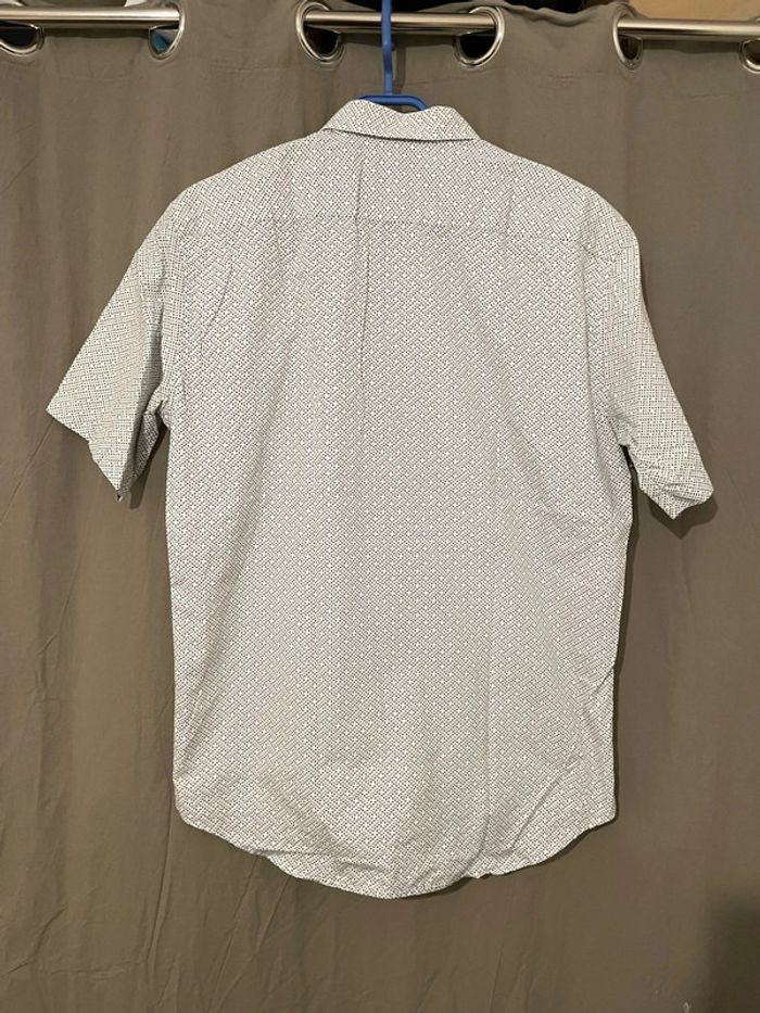 Chemise à manches courtes blanc motifs bleu marine et noir coupe slim fit Jezequel taille L - photo numéro 4