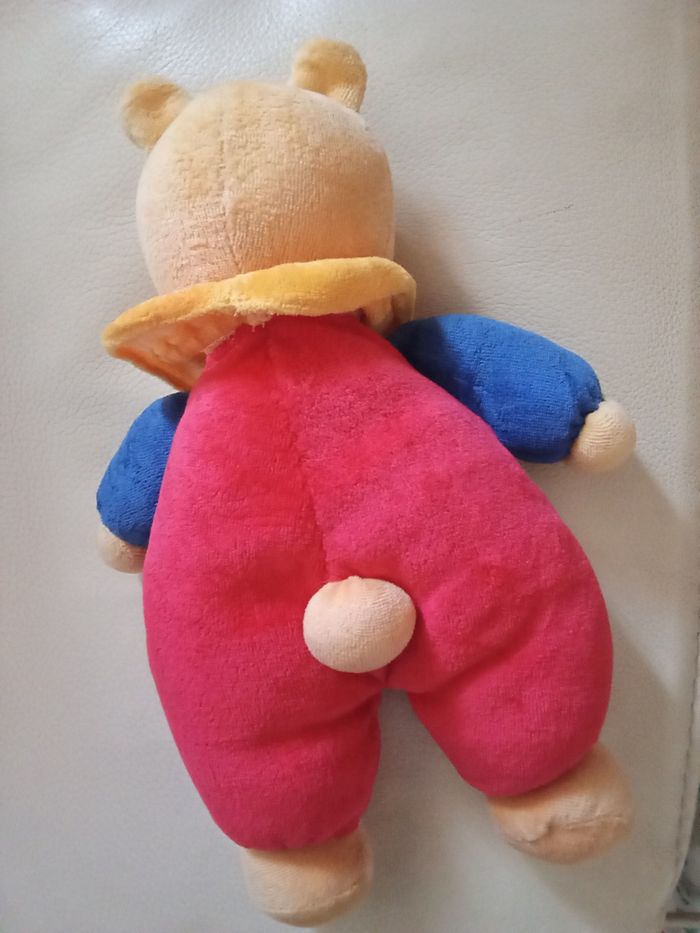 Doudou ours ourson Bengy Amtoys vintage couleurs primaires  rouge bleu jaune d'occasion  peluche ancienne - photo numéro 3
