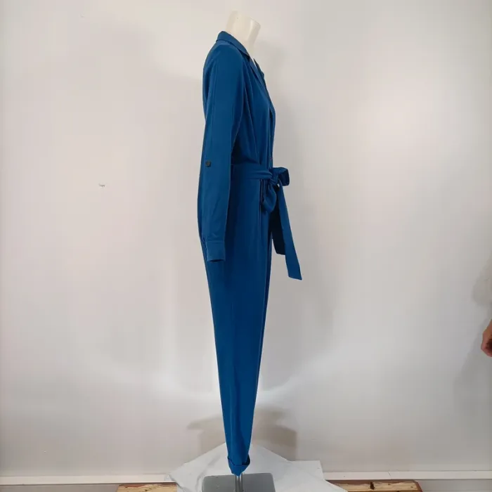 Combinaison bleu boutonnée Comptoir des cotonniers Col chemise combinaison été pantalon fluide A189 - photo numéro 5