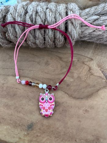 Bracelet en fils de nylon réglable pendentif chouette avec perles en cristal