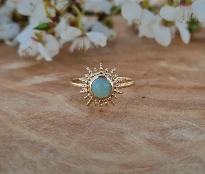 Bague soleil plaqué or et aventurine naturelle taille 50