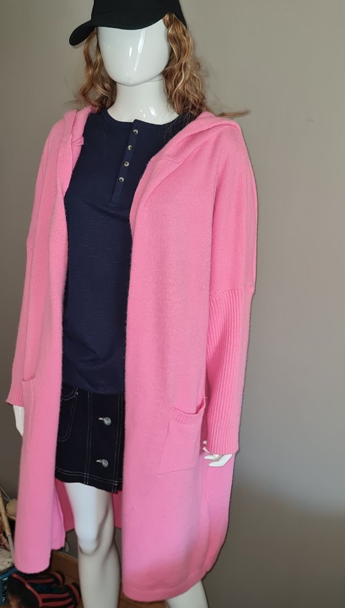 Long gilet maille oversize rose neuf